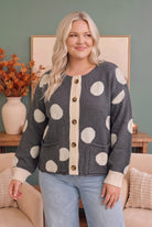 Haptics Dotty For You Charcoal Polka Dot Knit Cardigan