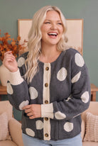 Haptics Dotty For You Charcoal Polka Dot Knit Cardigan