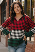 Haptics Color Block Plaid Woven Top with Hoodie