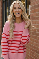 Haptics Pink & Red Stripe High-Low Knit Sweater