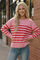 Haptics Pink & Red Stripe High-Low Knit Sweater
