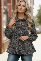 Haptics Black Floral Woven Blouse with Ribbon Bow Tie Detail