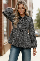Haptics Black Floral Woven Blouse with Ribbon Bow Tie Detail