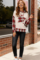 Haptics Cream + Plaid Check Color Block Star Patchwork Hoodie