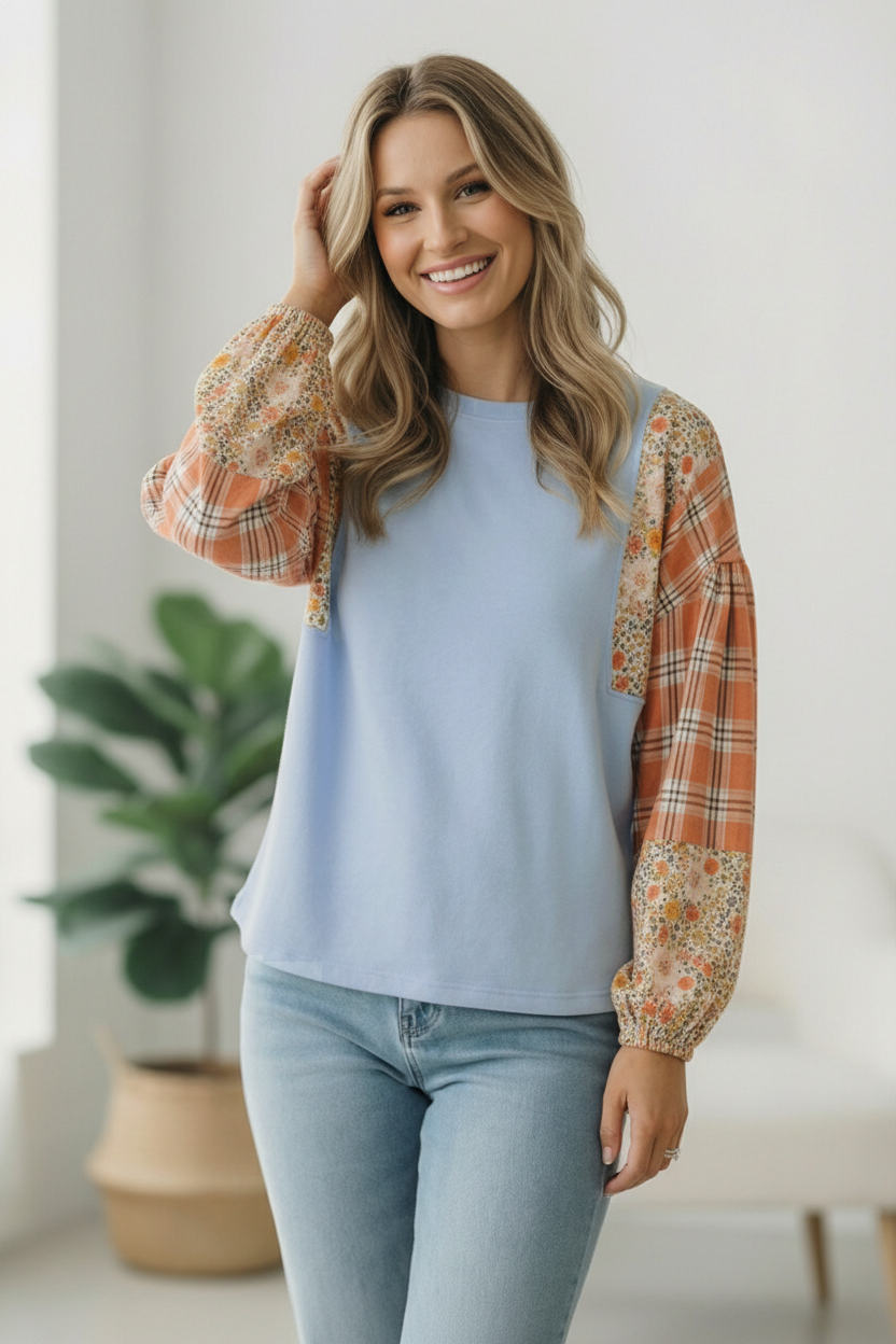 Haptics Color Block Wildflower French Terry Pullover Top