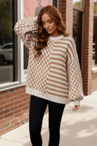 Haptics Taupe & Oatmeal Oversized Checker Stripe Pullover Sweater