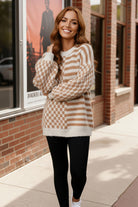 Haptics Taupe & Oatmeal Oversized Checker Stripe Pullover Sweater