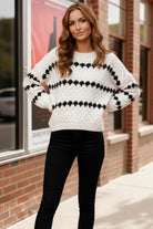 Haptics Ivory & Black Textured Stripe Comfy Pullover Sweater