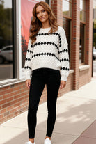 Haptics Ivory & Black Textured Stripe Comfy Pullover Sweater