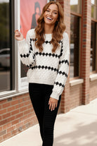 Haptics Ivory & Black Textured Stripe Comfy Pullover Sweater