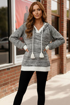 Haptics Charcoal & Ivory Ribbed Color Block Hoodie Sweater