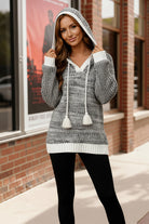 Haptics Charcoal & Ivory Ribbed Color Block Hoodie Sweater
