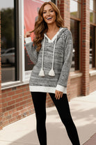 Haptics Charcoal & Ivory Ribbed Color Block Hoodie Sweater