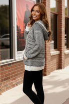 Haptics Charcoal & Ivory Ribbed Color Block Hoodie Sweater