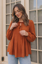 Haptics Sipping Apple Cider Tie Neck Blouse