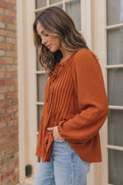 Haptics Sipping Apple Cider Tie Neck Blouse