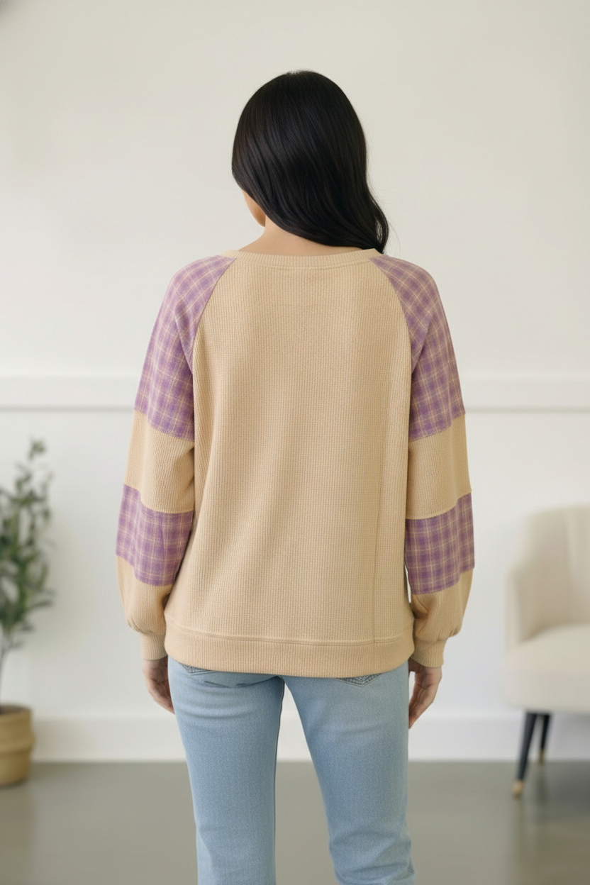 Haptics Cozy Oatmeal and Plaid Long Sleeve Thermal