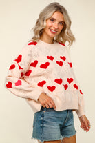 Haptics Heart Jacquard Pullover Sweater Knit Top