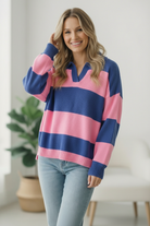 Haptics Blue and Pink Striped Sweater