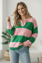 Haptics Green and Pink Stripe Sweater