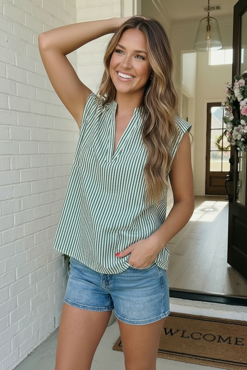 Haptics Fresh Pick Striped V-Neck Sleeveless Top