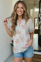 Haptics Patchwork Floral Puff Sleeve Blouse