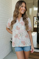 Haptics Patchwork Floral Puff Sleeve Blouse