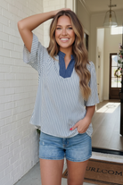 Haptics Breezy Stripe Flutter Sleeve Blouse