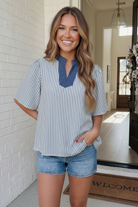 Haptics Breezy Stripe Flutter Sleeve Blouse