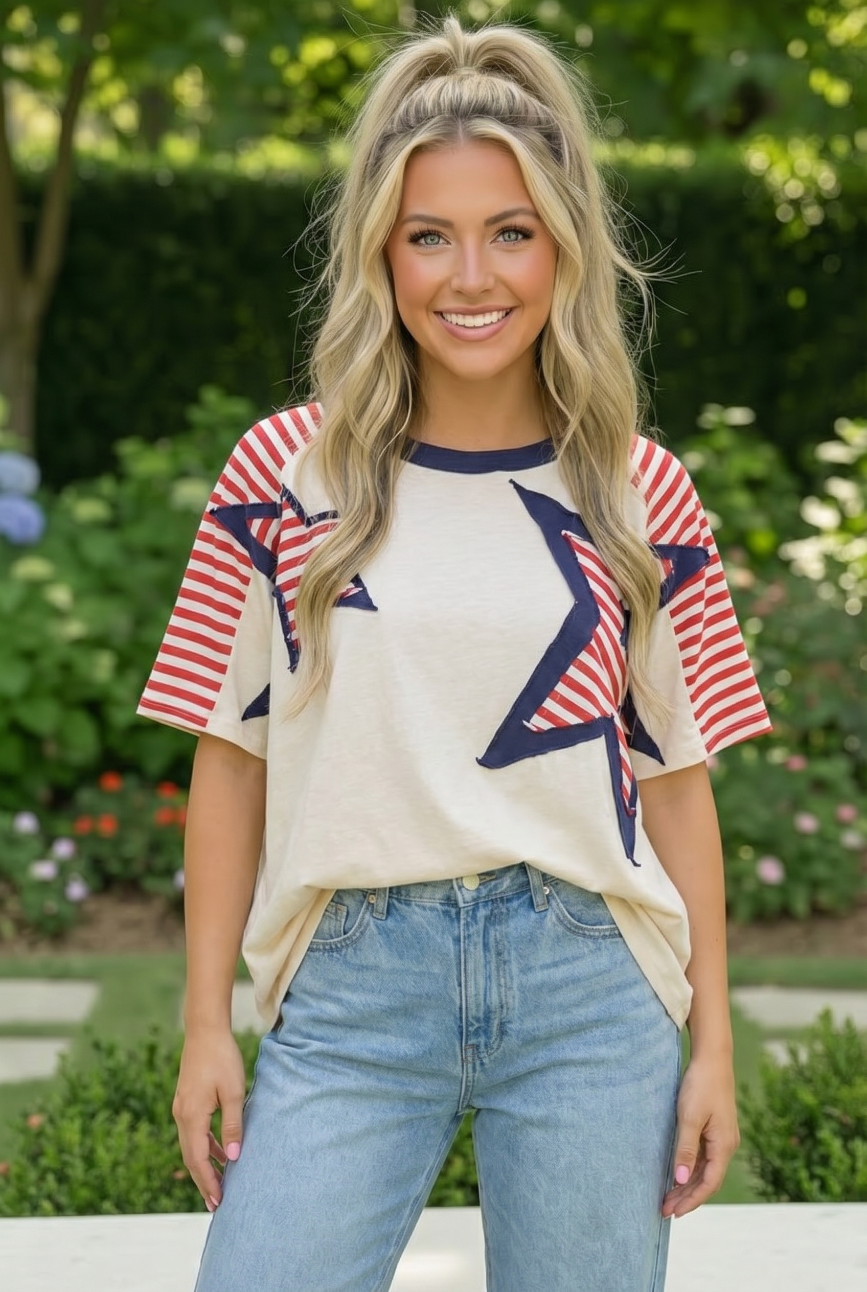 Haptics Americana Star Patch Raglan Top