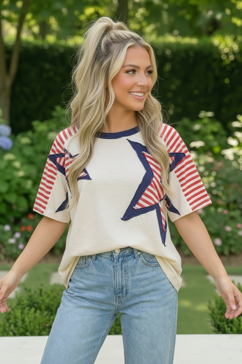 Haptics Americana Star Patch Raglan Top