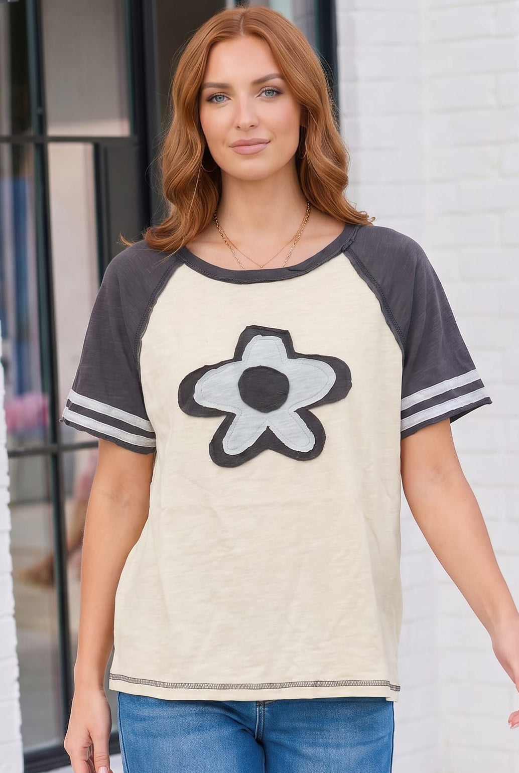 Haptics Retro Flower Power Applique Top