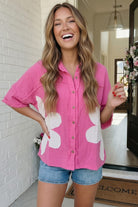 Haptics Big Bloom Button Down in Hot Pink