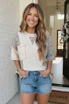 Haptics Floral Patchwork Waffle Knit Top