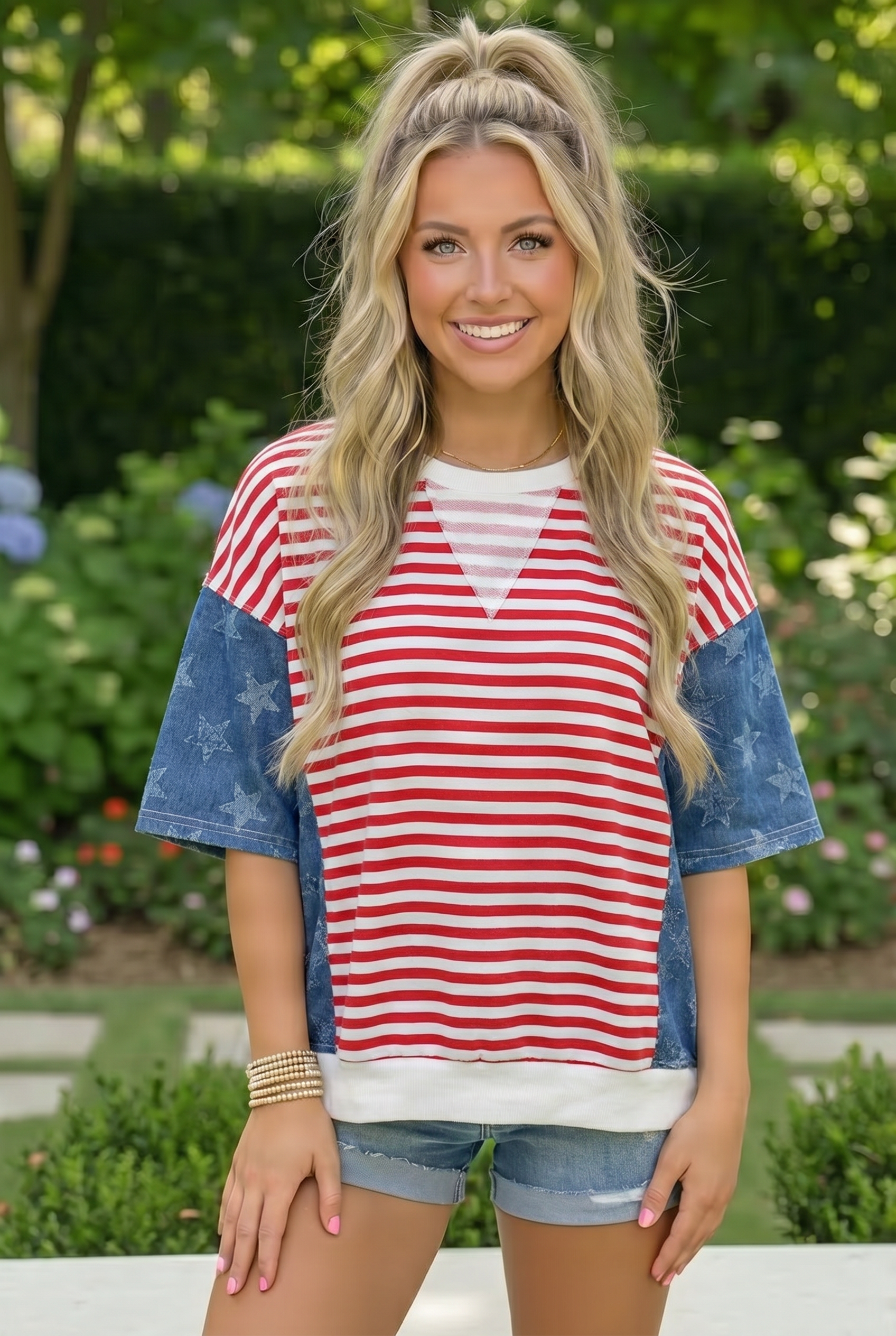 Haptics Stars Stripes and So Much Style Patriotic Colorblock Top