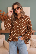 Haptics Spotted in Style Polka Dot Ruffle Blouse