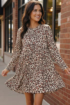 Haptics Taupe Leopard Babydoll Swing Knee Length Knit Dress
