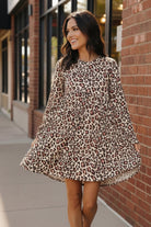 Haptics Taupe Leopard Babydoll Swing Knee Length Knit Dress