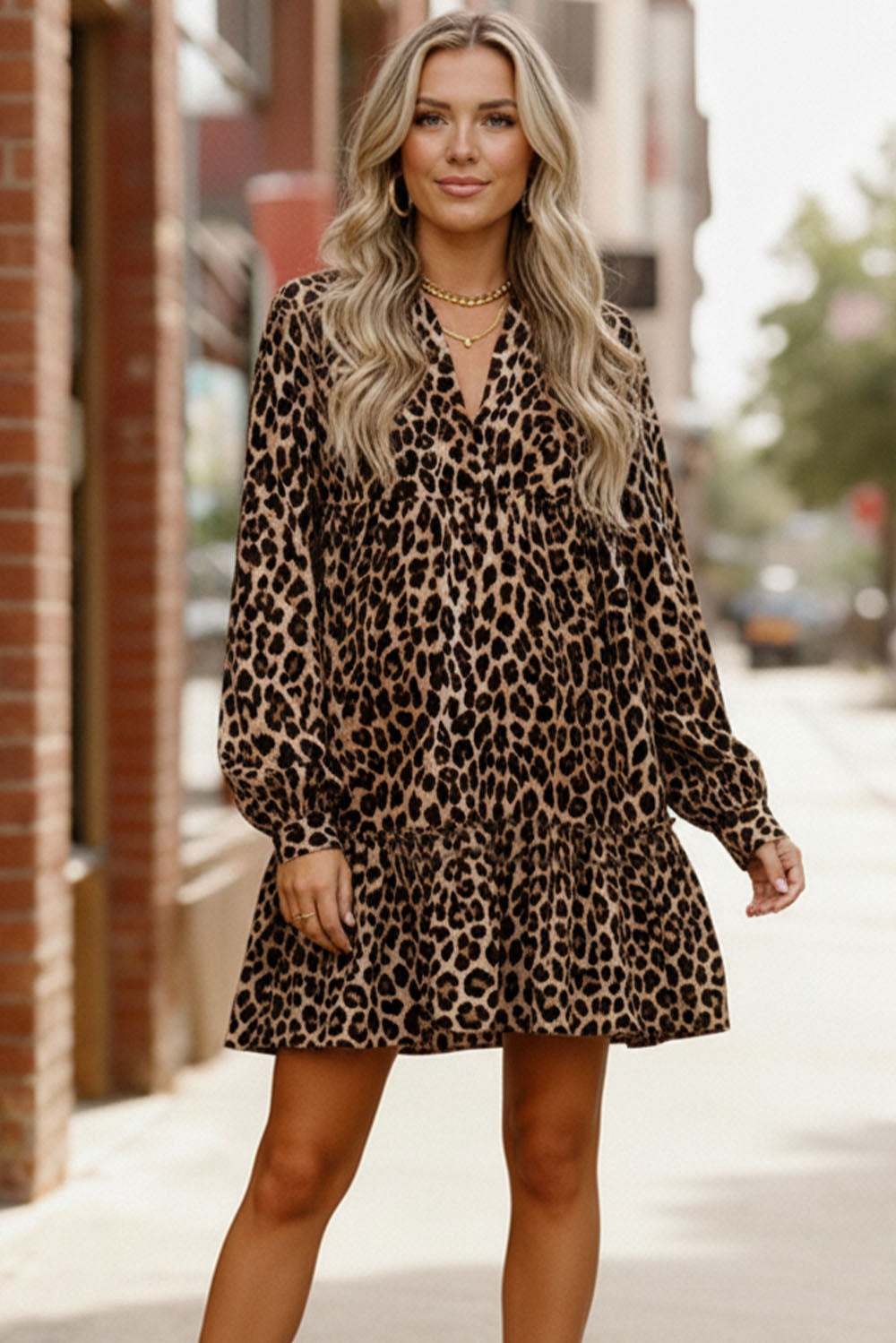 Haptics Babydoll Leopard Print Woven Dress