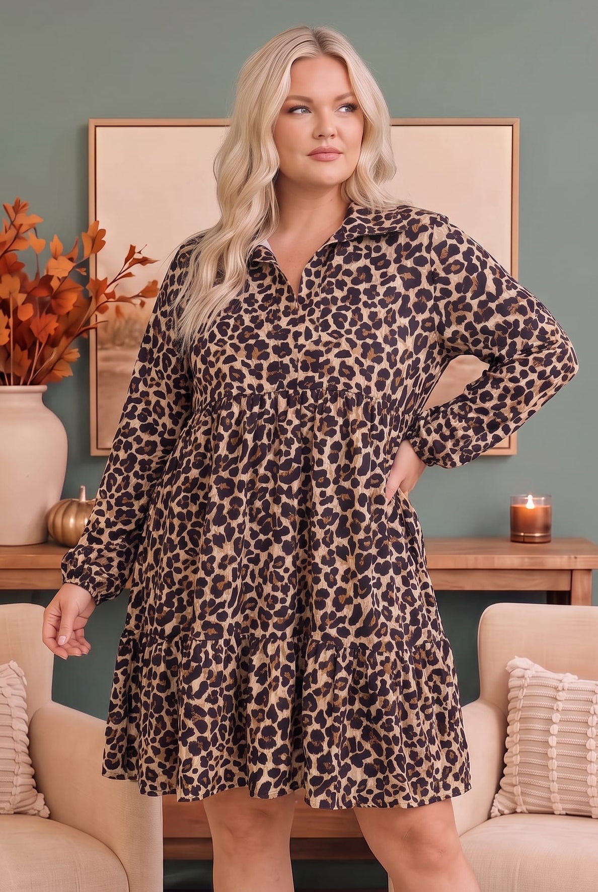 Haptics Leopard Print Babydoll Mini Dress