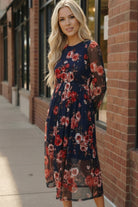 Haptics Navy Floral Mesh Midi Dress