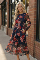 Haptics Navy Floral Mesh Midi Dress