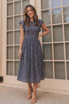 Haptics Black Floral Flutter Sleeve Midi Dress