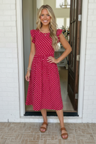 Haptics Sweet Days Polka Dot Ruffle Sleeve Midi Dress