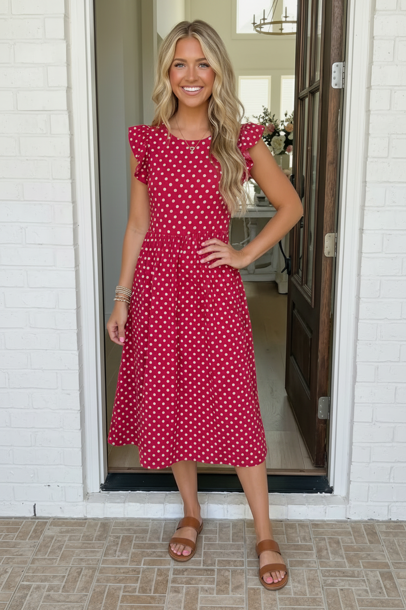 Haptics Sweet Days Polka Dot Ruffle Sleeve Midi Dress – Ruby Idol Apparel