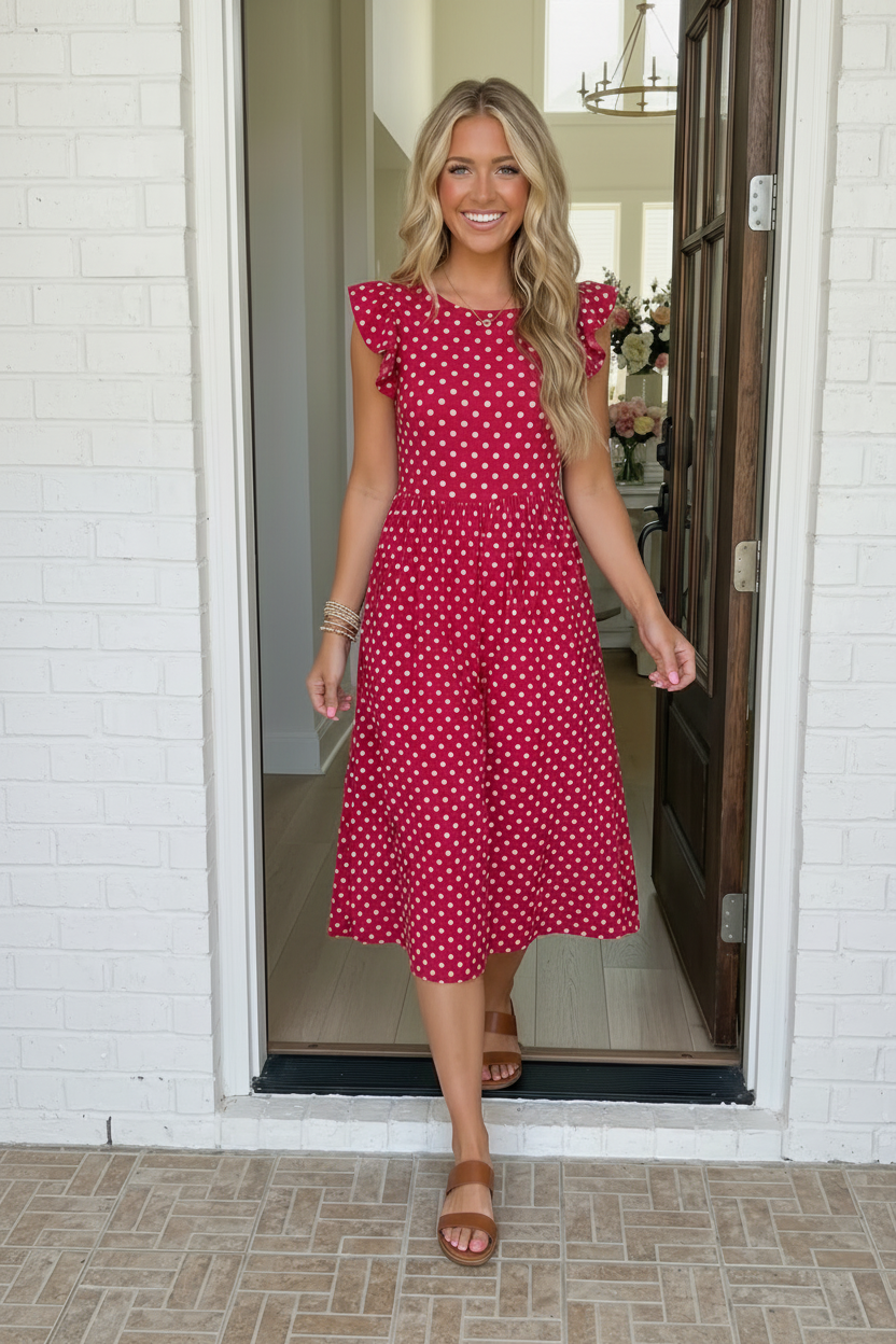 dress polka dot red Haptics Sweet Days Polka Dot Ruffle Sleeve Midi Dress – Ruby Idol Apparel