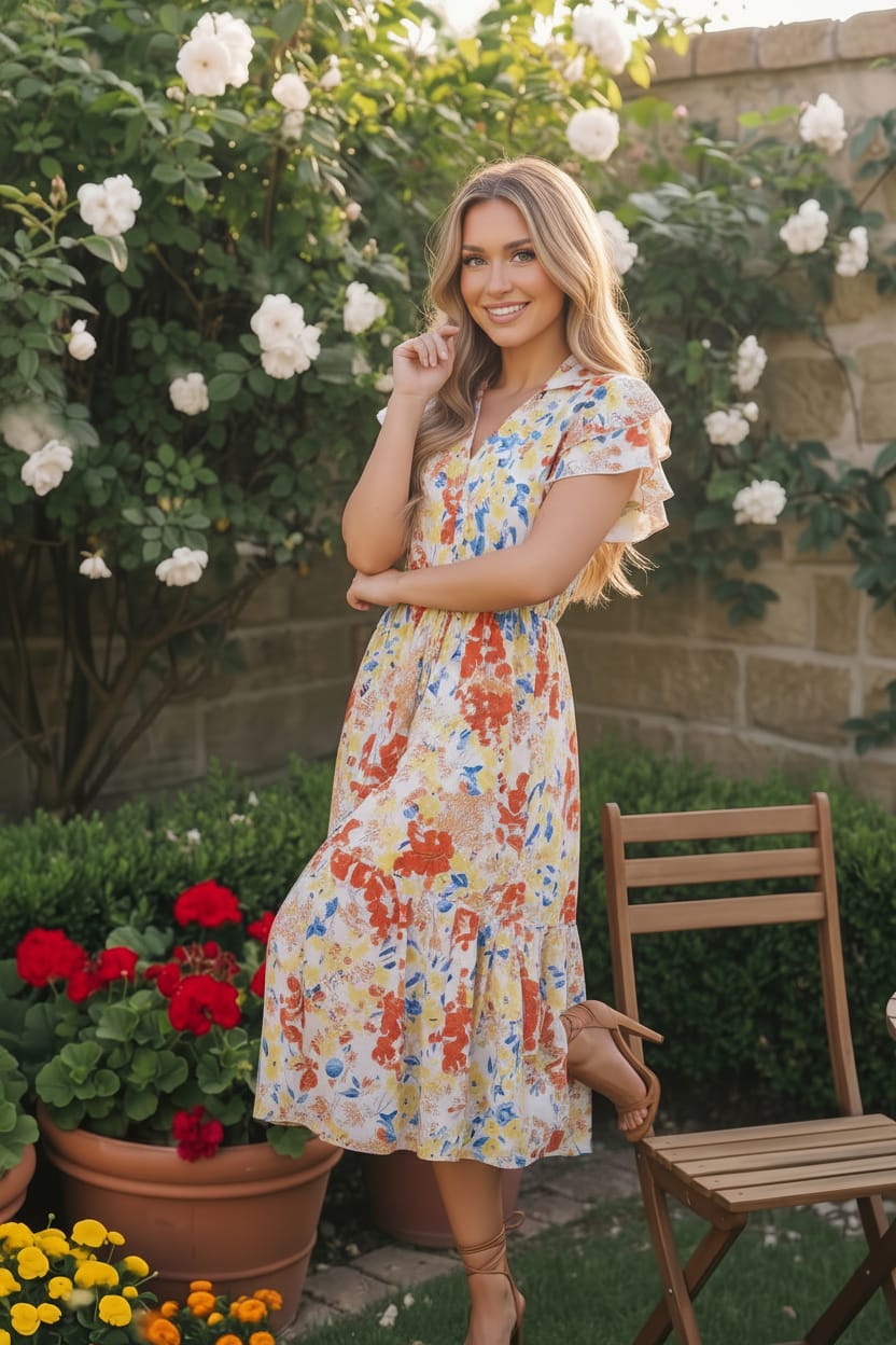 Haptics Sunny and Bright Floral Midi Dress