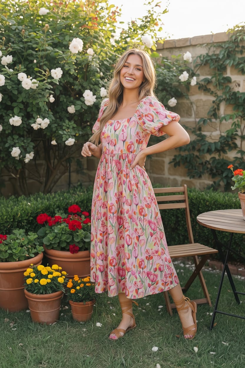 Haptics Bouquet of Tulips Pocketed Midi Dress