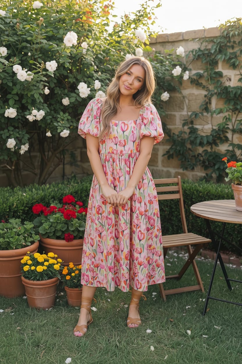 Haptics Bouquet of Tulips Pocketed Midi Dress