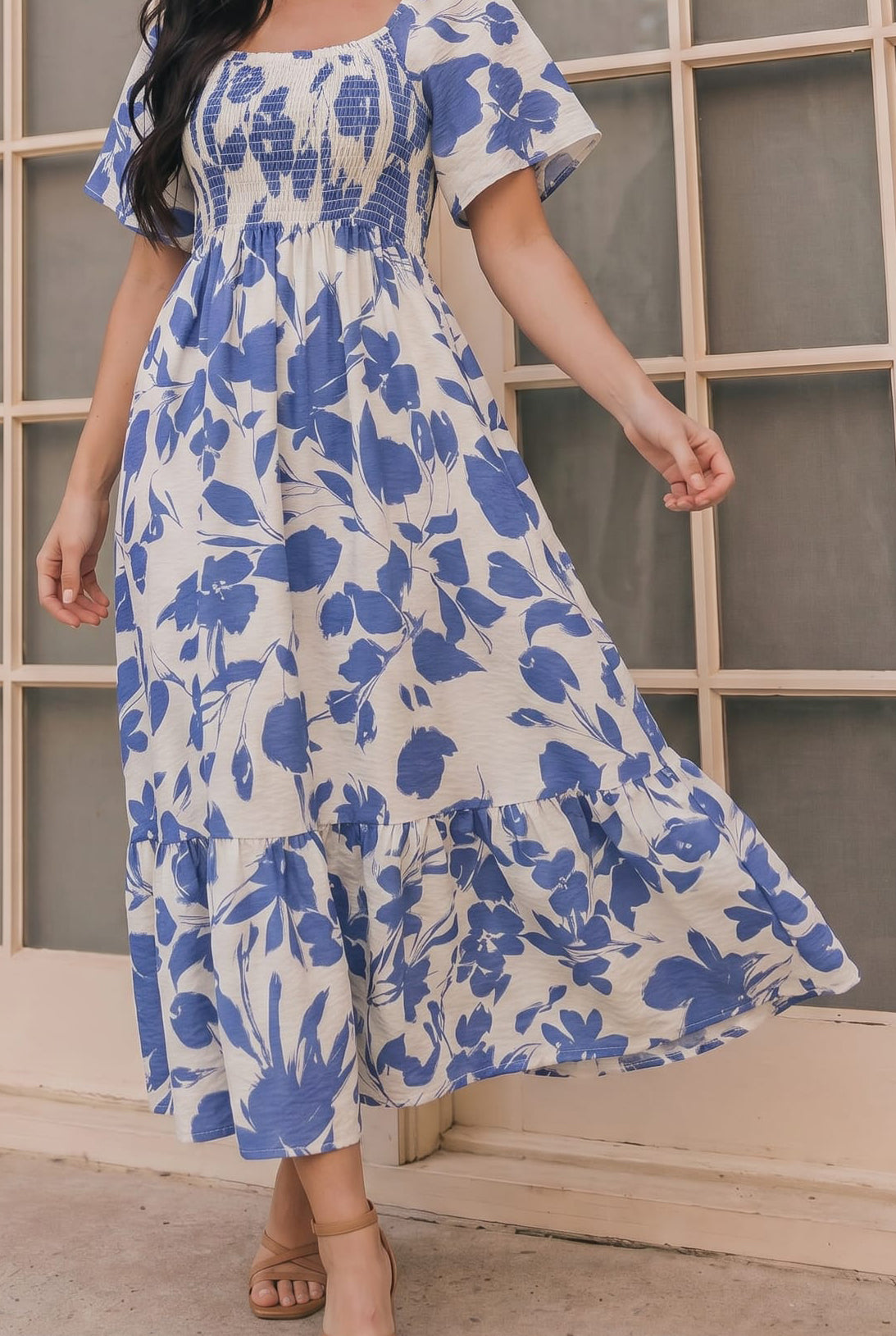 Haptics Blue Blooms & Sunshine Midi Dress